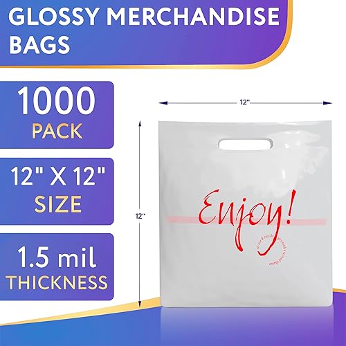 Miniatura 2 de APQ - Paquete de 1000 bolsas troqueladas preimpresas con impresión Enjoy Print de 12 x 12 x 6 pulgadas de grosor, 25 micrones, bolsas de polietileno