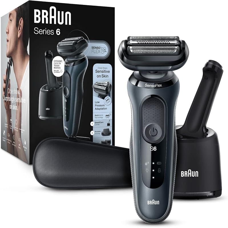 Braun Series 6 6075cc barbeador elétrico com SmartCare Center e aparadores de precisão e barba, uso seco e molhado, recarregável e sem fio, preto