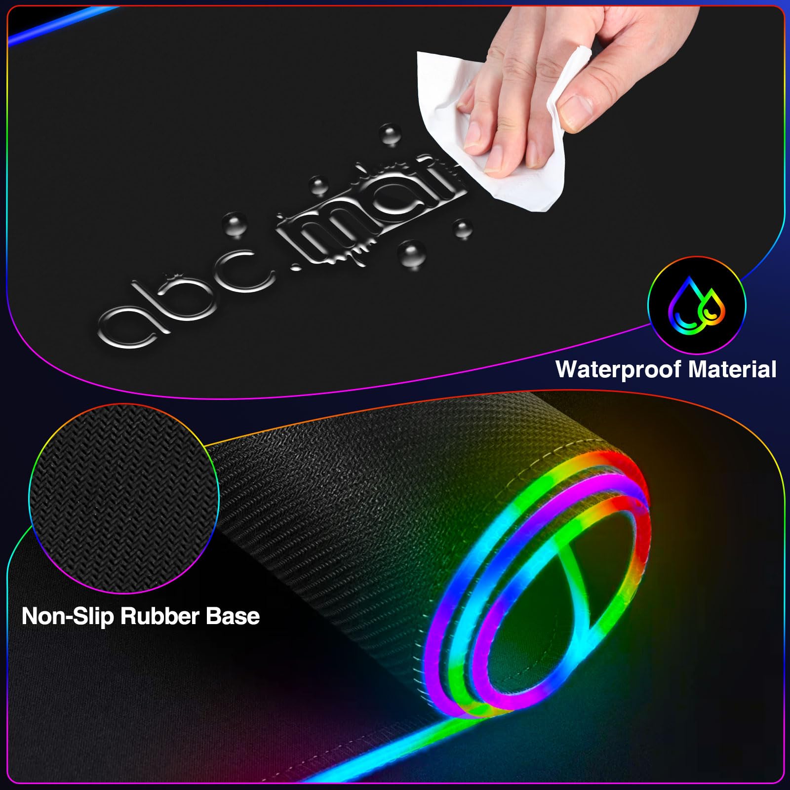 Tappetino per mouse da gioco XXL RGB LED con caricabatterie wireless magnetico e supporto pieghevole per telefono, 80 x 30 cm, tappetino da scrivania ultra liscio, 25 effetti di luce, base antiscivolo