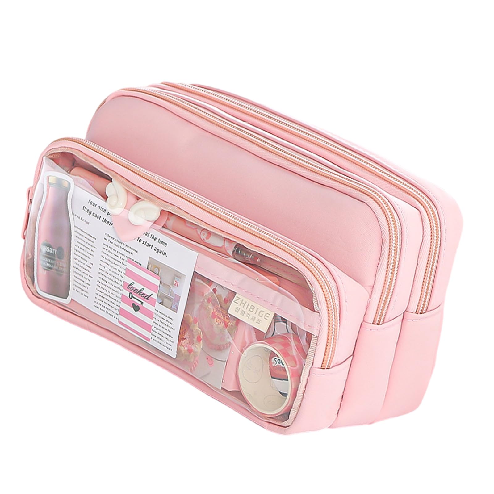 Luofeng Pink Pen Pouch,Large Capacity Pencil Case Expandable Compartments Multifunctional Pen Pencil Bag With Zippers Storage Bag For Student