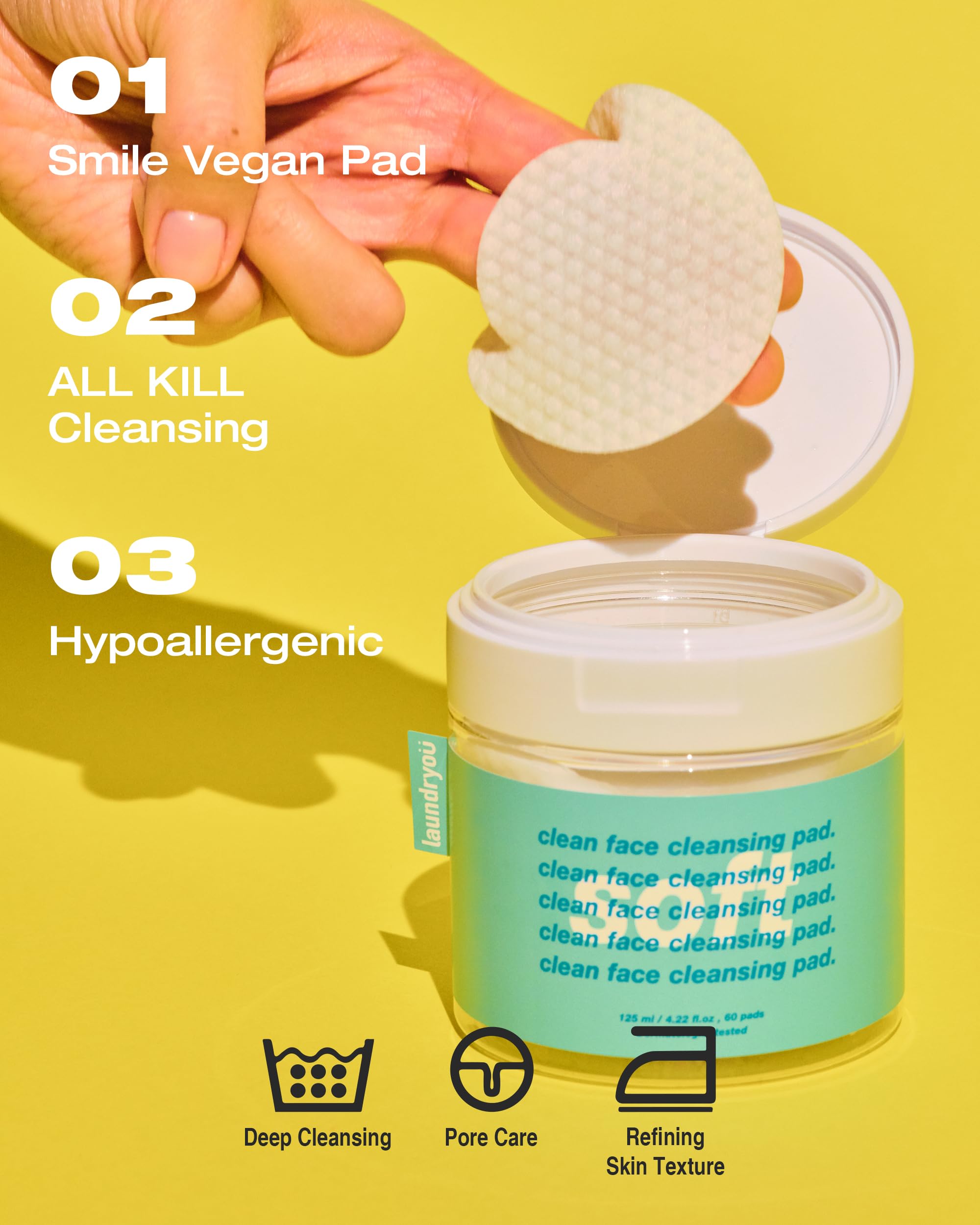 Almohadillas de limpieza suaves | Almohadillas faciales veganas para una eliminación suave de maquillaje, limpieza diaria y exfoliación ligera | Cuidado de la piel coreano, 60 almohadillas