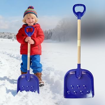 Blue Kids Snow Shovel - Adjustable 2232 inch Toddler Detachable Wooden Handle Snow Shovel with Plastic Scoop & D-Grip