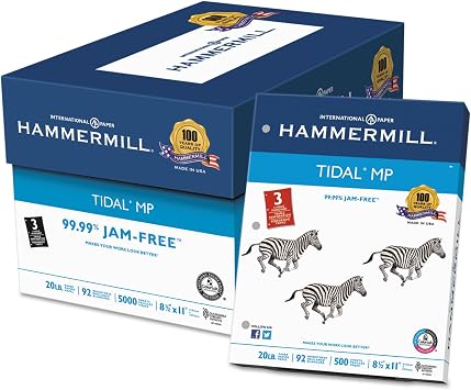 Hammermill Printer Paper, 20 lb Tidal Copy Paper, 3 Hole - 92 Bright, Made in the USA - 1 Ream (500 Sheets)