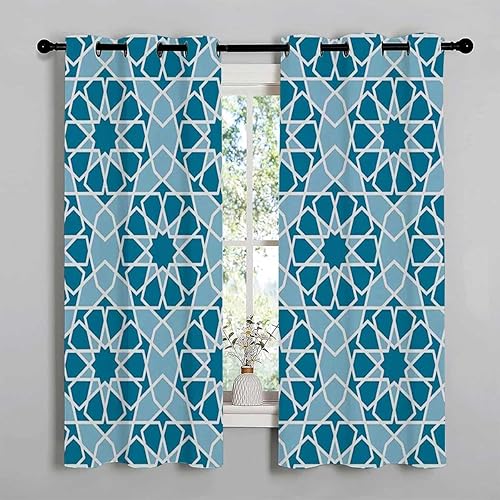 Cortinas para Ventanas De Cuarto - Manta acústica con textura geométrica de fondo azul, 55 pulgadas de ancho por 72 pulgadas de largo, 2 paneles