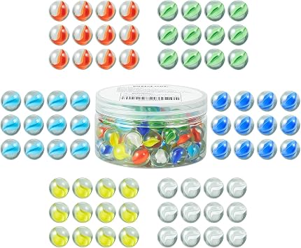 Vamslove 16mm Chinese Checkers Glass Marbles, 72 Colorful Glass Stones, 12 of Each Color, Replacement Marbles, Easy Grasping for Adult