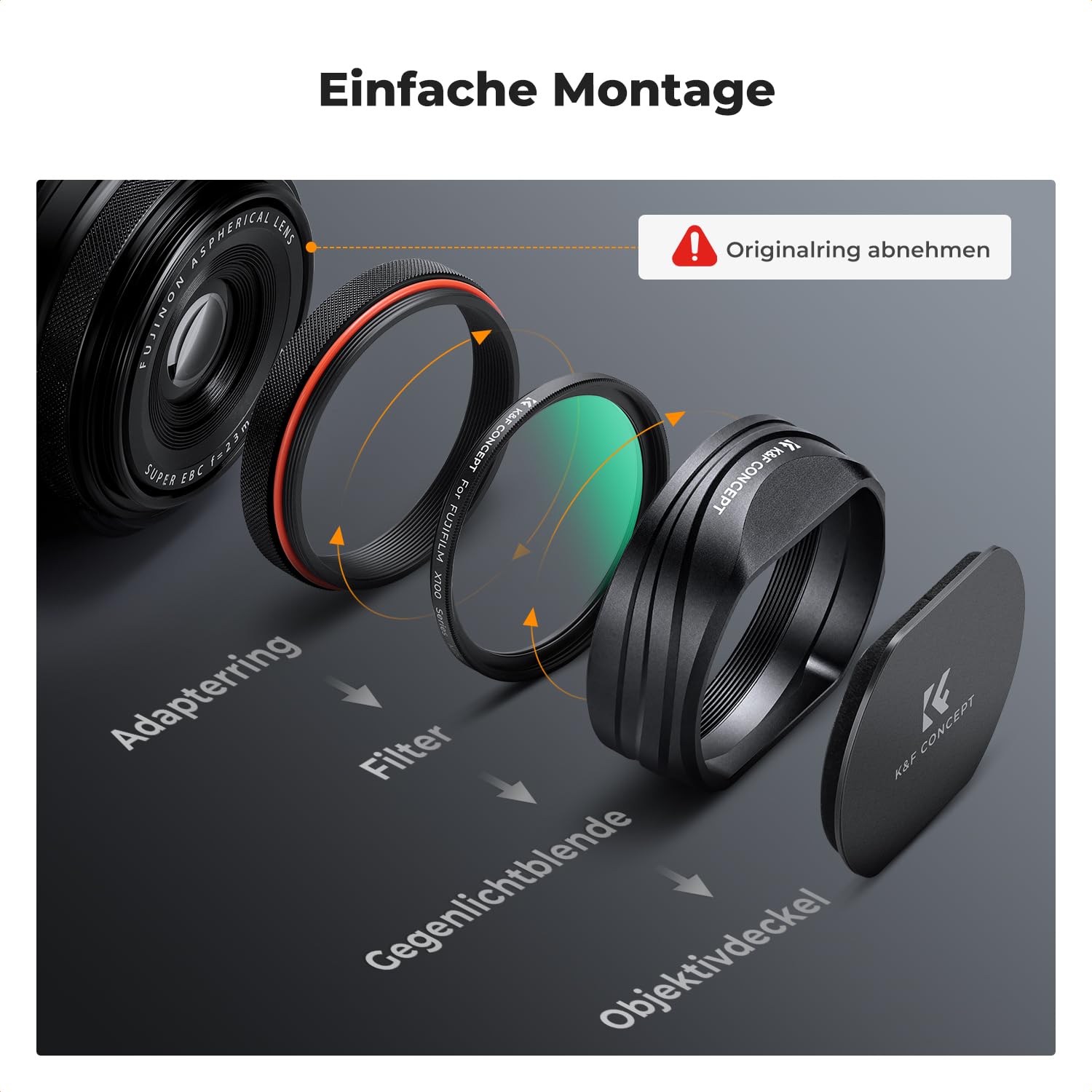 K&F CONCEPT UV Filter mit Gegenlichtblende,Objektivdeckel Kompatibel mit Fujifilm X100 / FX100 / SX100 / TX100 / X100V-Schwarz (Nano-Xcel Serie)