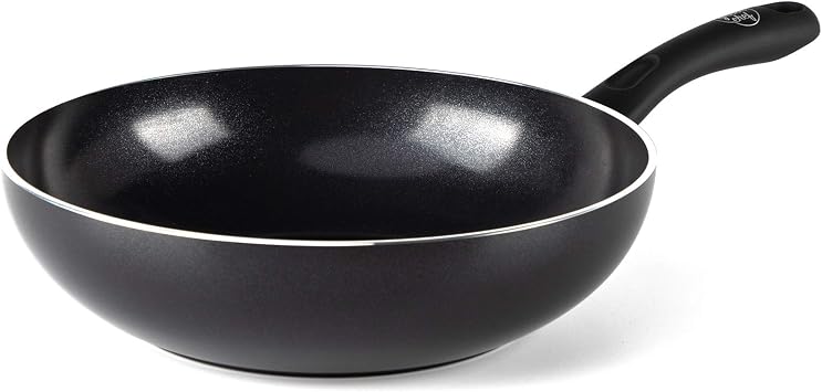 GreenChef Wok Pan Ceramic Coated Induction Pan Toxin-Free Cooking Oven and Dishwasher Safe - 28 cm / 3.7 L Black