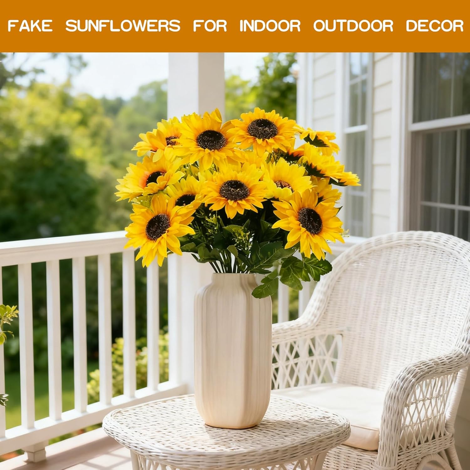 TURNMEON 28Pcs Sunflowers Artificial Flowers for Outdoors Spring Decor, 4 Pack Fake Flowers Silk Faux Sunflower Bouquet Arrangement for Vase Wedding Table Home Grave Cemetery Flowers Summer Decor - Image 4