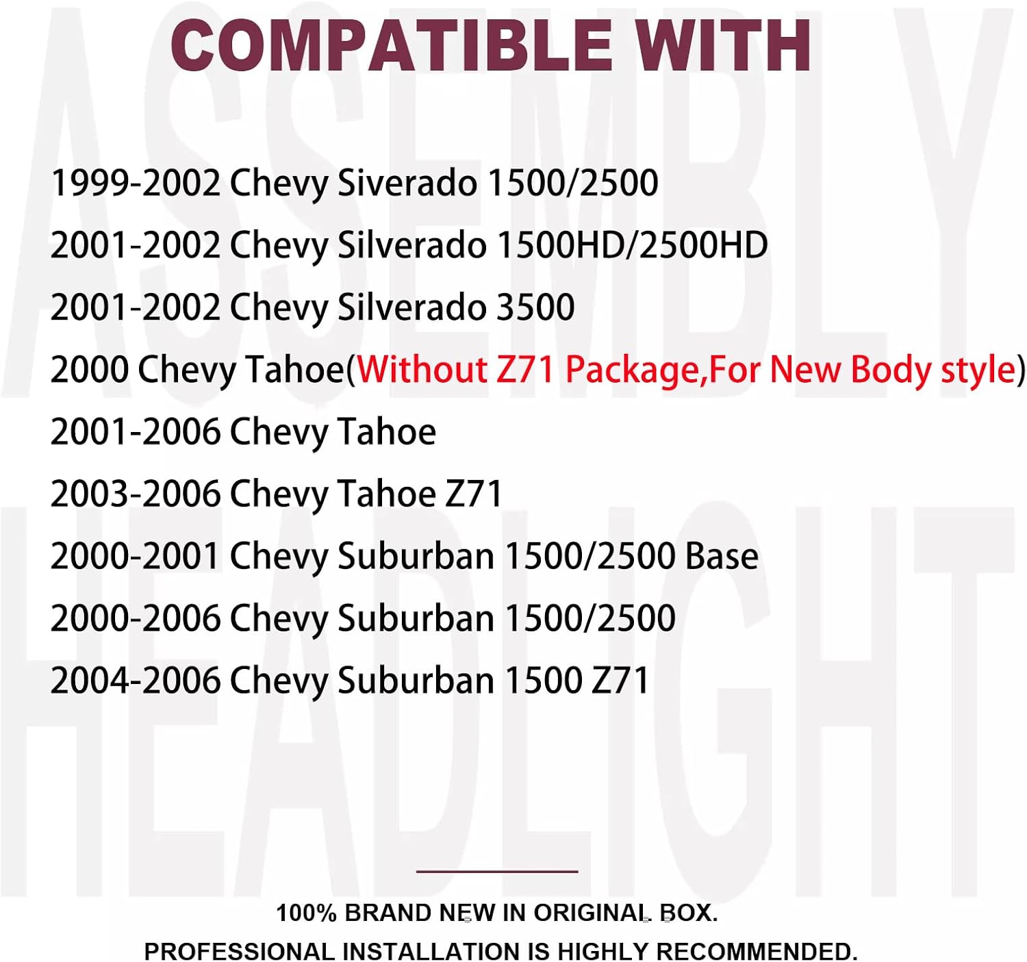 Headlight Assembly with bumper lamps Set For 2000 2001 2002 2003 2004 2005 2006 Chevy Tahoe Suburban For 1999-2002 Chevy Silverado 1500 2500 3500 Replacement Headlamps Chrome inside Clear Lens(LH&RH)