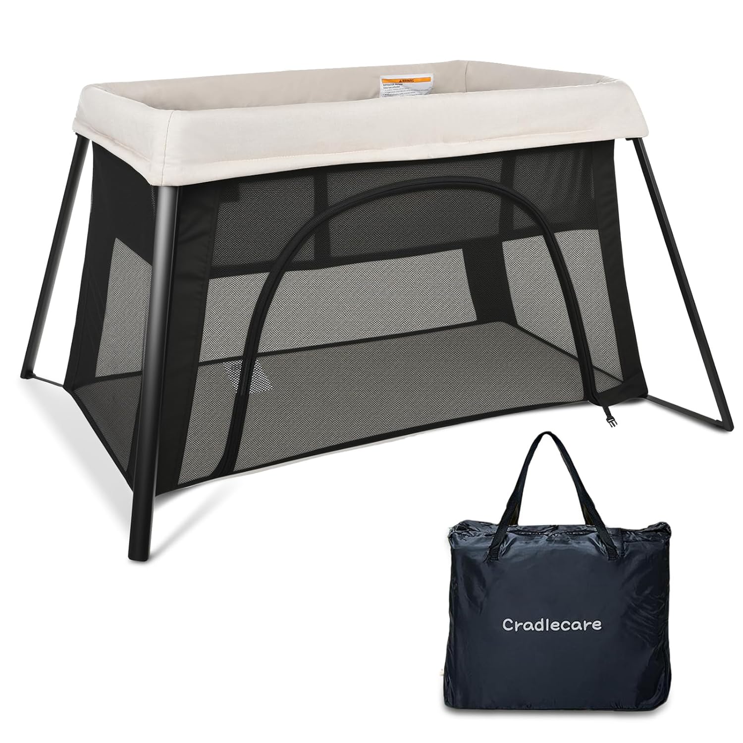 2-in-1 Travel Crib, Lightweight Baby Playpen with Bassinet, Portable Foldable Playard for Travel, Mini Crib with Mesh & Zipper Door (Creamy) - Image 1 of 7