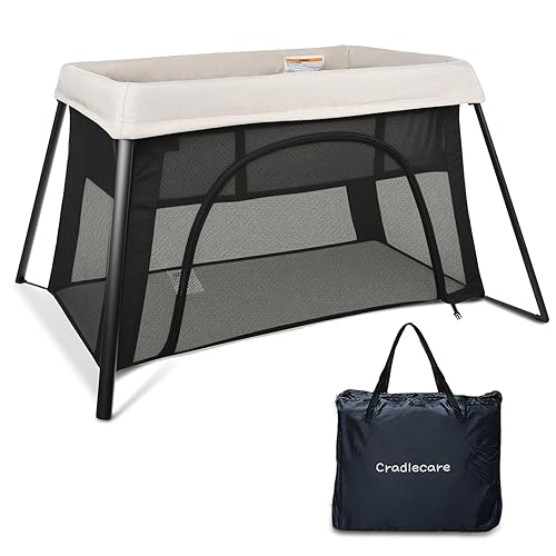 Cuna de viaje 2 en 1, corralito ligero para bebé con moisés, patio plegable portátil para viajes, mini cuna con puerta de malla y cremallera