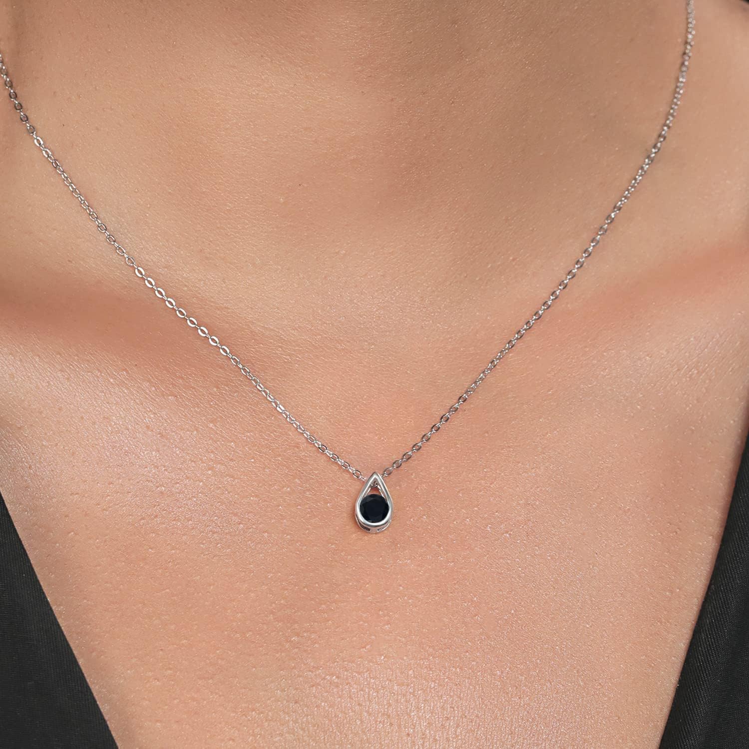Gem Stone King Teardrop Pendant Necklace For Women | 5MM Round Gemstone Birthstone | 925 Sterling Silver | With 18 Inch Silver Chain | Fine Jewelry Gifts for Her Mom Women Wife