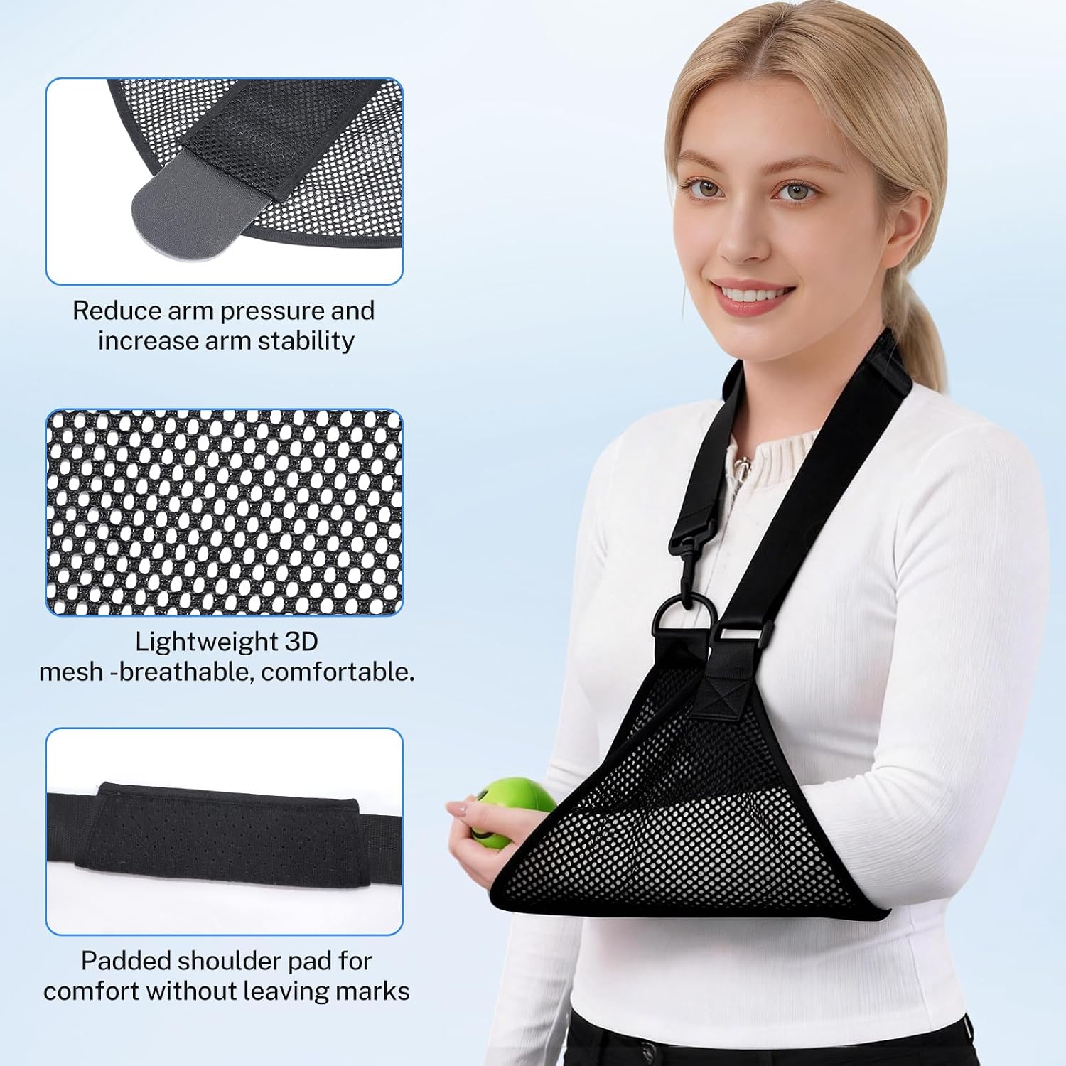 Breathable Mesh Shower Arm Sling, Shoulder Immobilizer, with Adjustable Upper arm joint Strap, Suitable for Breathable Arm Brace for Men and Women with Shoulder, Wrist, and Elbow Injuries (Black)