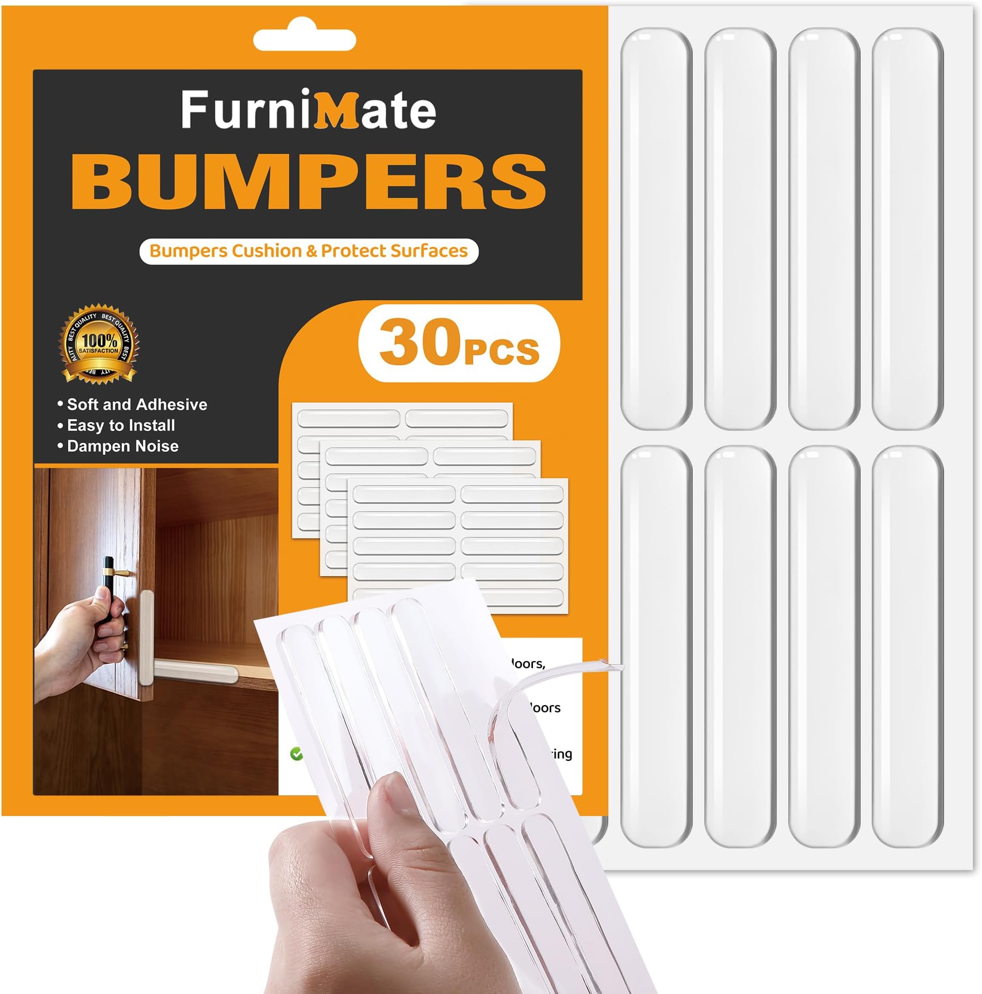 Anti Door Slam 30PCS, Door Slam Silencer, Clear Cabinet Door Bumpers, Rubber Bumpers Self Adhesive 2.5x0.4x0.08 inches