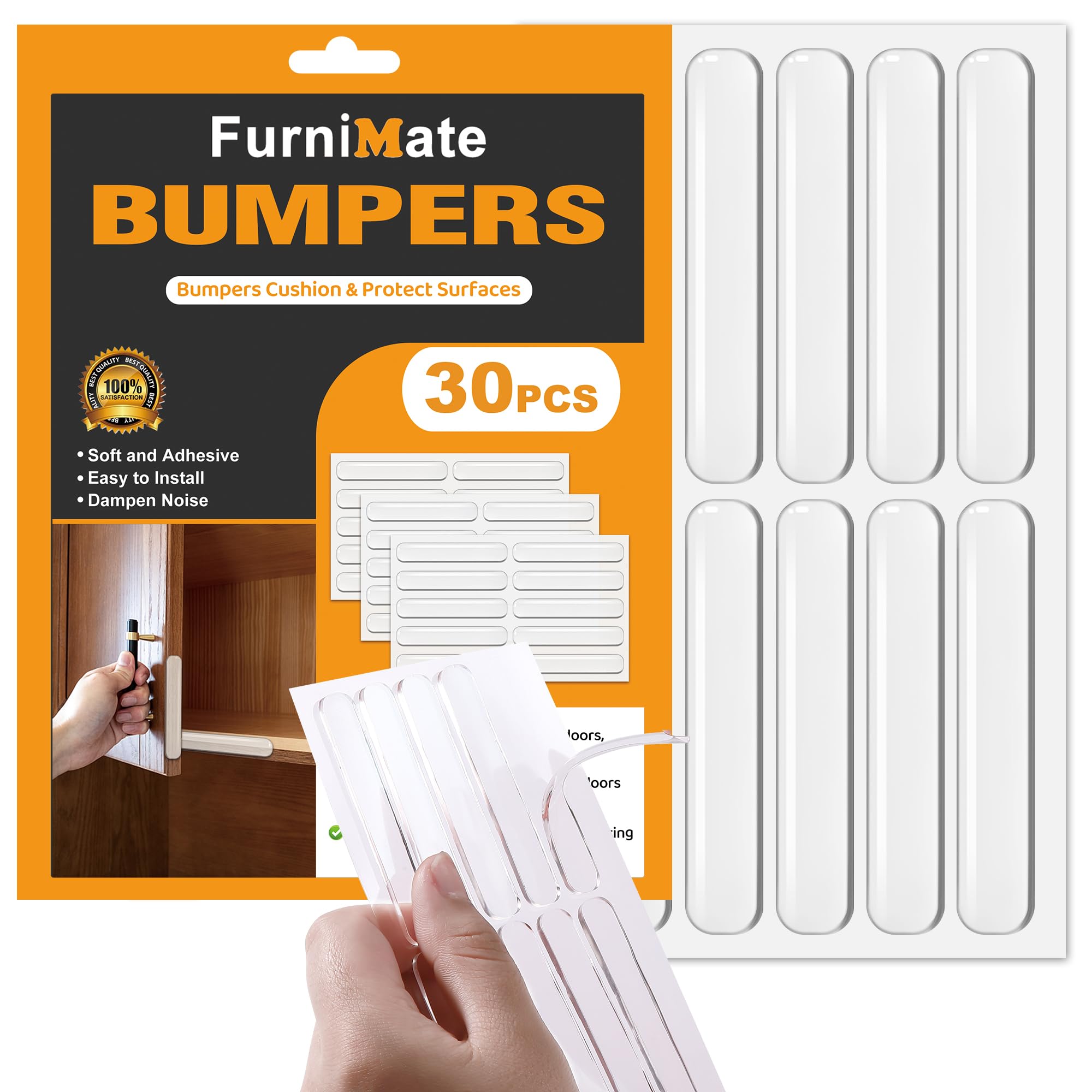 Anti Door Slam 30PCS, Door Slam Silencer, Clear Cabinet Door Bumpers, Rubber Bumpers Self Adhesive 2.5x0.4x0.08 inches