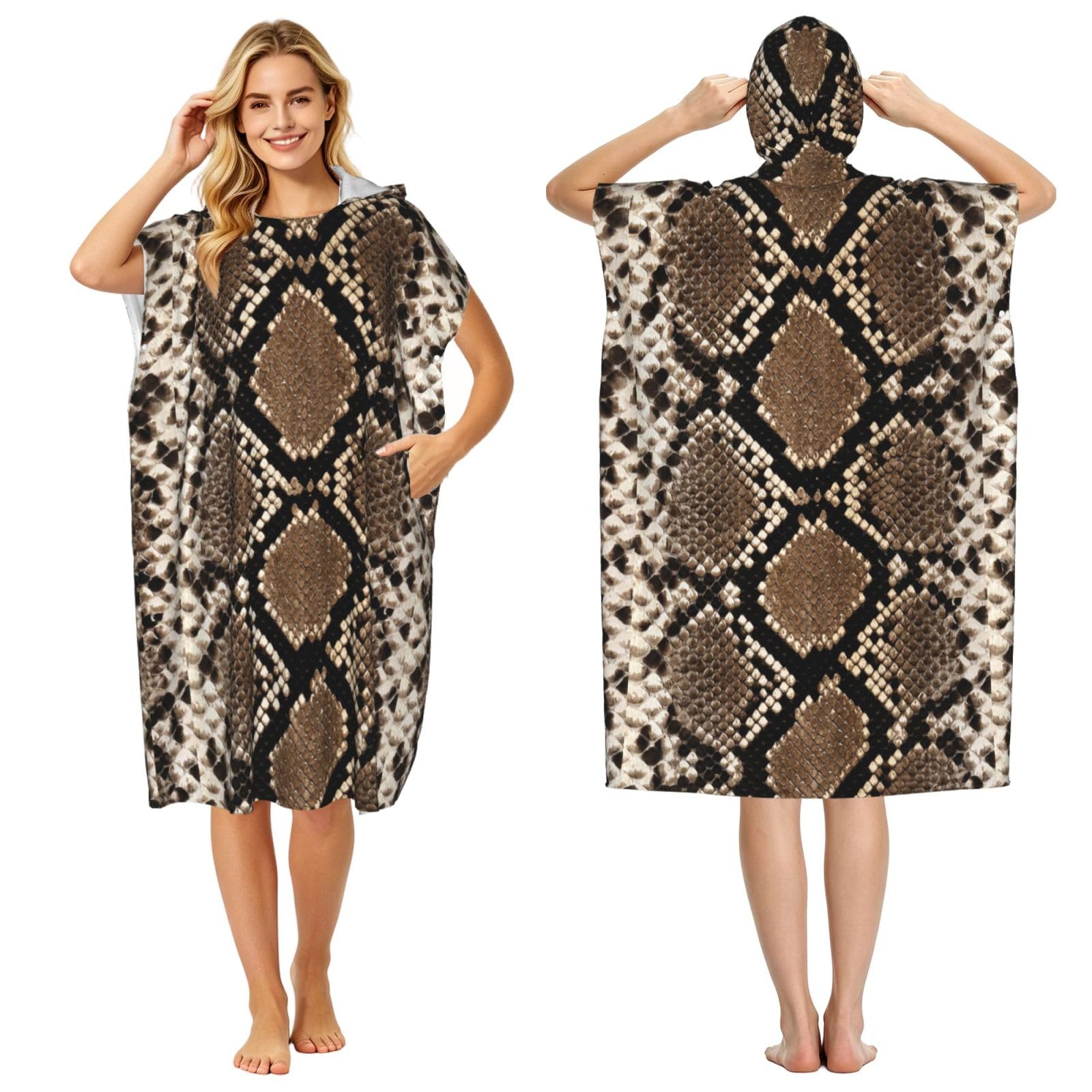 Poadnly Snakeskin Print, Adult Hooded Beach Towel 90 x 110 cm,Changing Bath Robe, Surf Poncho Towel For Women Men