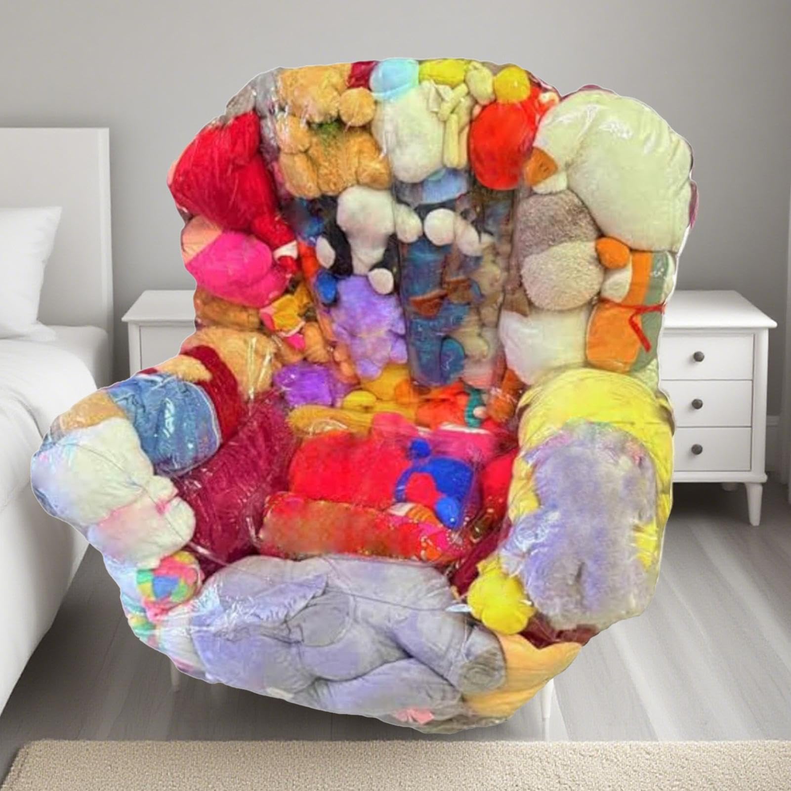 Chaise de rangement pour animaux rembourrés, pouf transparent 2 en 1 - Résistant aux taches - Pour dortoir, chambre à coucher, intérieur, coin lecture, salon