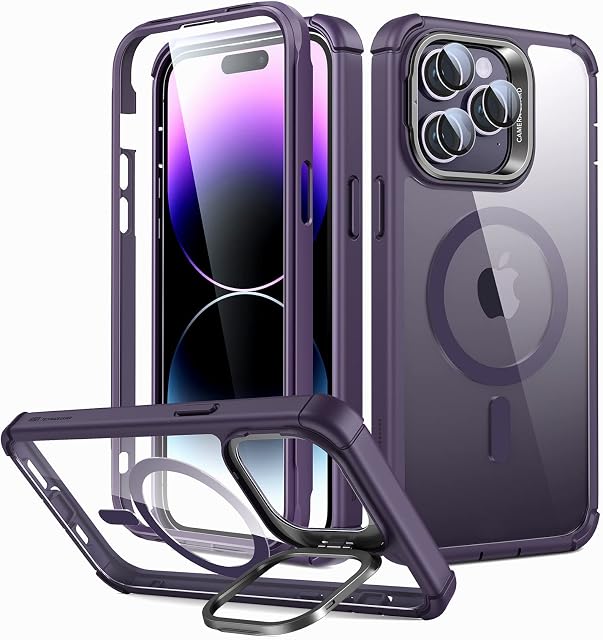 ESR for iPhone 14 Pro Max Case, MagSafe Compatible, Full Body Shockproof Case, Military-Grade Protection, Magnetic Phone Case for iPhone 14 Pro Max, Shock Armor Kickstand Case (HaloLock), Clear Purple