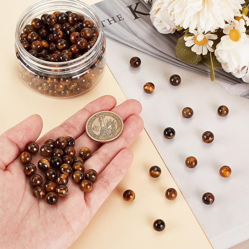 OLYCRAFT 200pcs 8mm Natural Tigea Eyes Beads Tigerite Beads Round Loose Gemstone Beads Energy Stone for Bracelet Necklace Jewelry Making