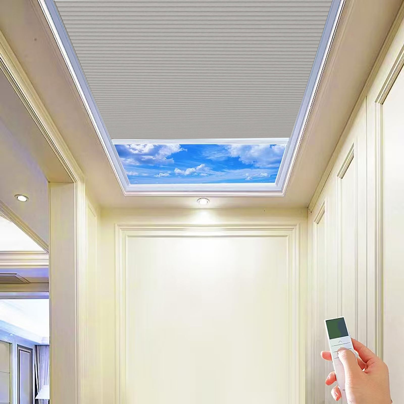 Silent Motorized Cellular Honeycomb Blinds for Skylight, Remote & Smart Voice Control, Full Blackout Fabric, Heat insulation TIPIACE Rechargeable Motorized Skylight Blinds (Full Blackout-LightGrey)