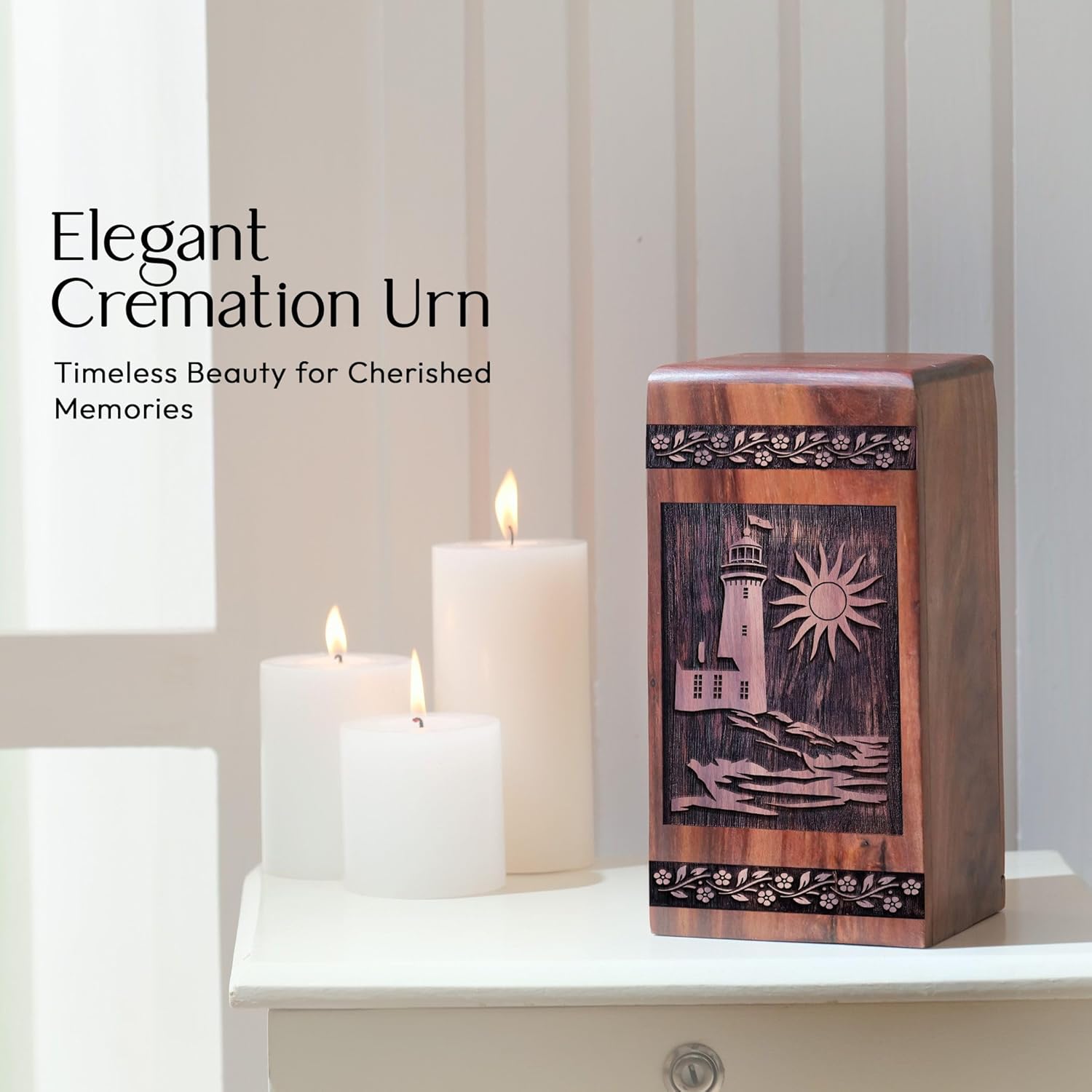 Lighthouse Wooden Urn Box - Burial Ashes Urn - Decorative Urns for Home Decor Cremation Urns Unique Adult for Human Ashes Adult Women& Men Cremation Women 8 Inch