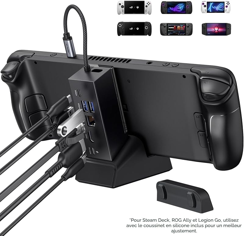 Stație de andocare JSAUX 6-în-1, HDMI 4K 120 Hz, LAN Gigabit, USB-A, USB-C 3.2 Gen1, încărcare 100W, pentru ROG Ally, Ally X, 2025 Steam Deck, Legion Go, negru