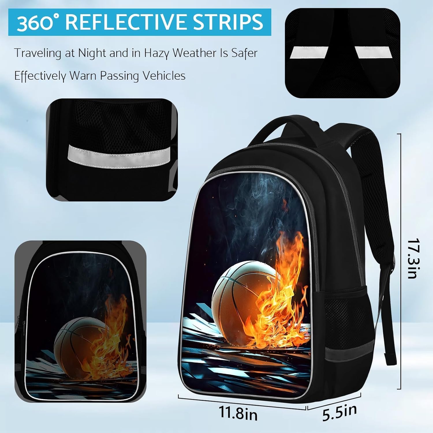 School Backpack for Boys - Basketball Boys Backpack for Kids Children Teens Elementary Middle School - Students Bag for Ages 6-18,17″Bookbag Multifunctional Large Capacity - Image 3