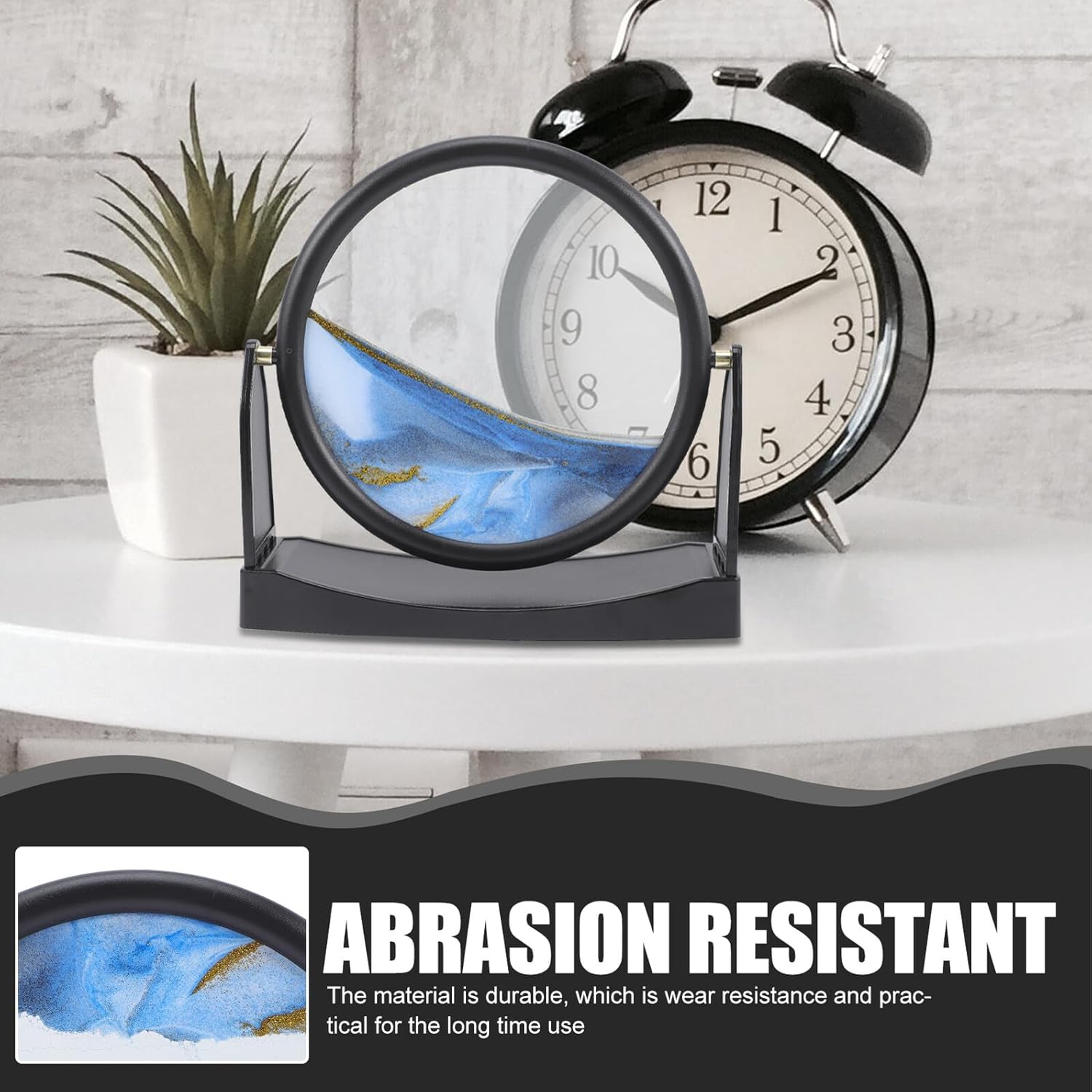 KICHOUSE Rotating Base Quicksand Art Painting Sandscape Ornament with Blue Frame 250x60x250mm, Moving Sand Art Desktop Decor for Living Room and Office