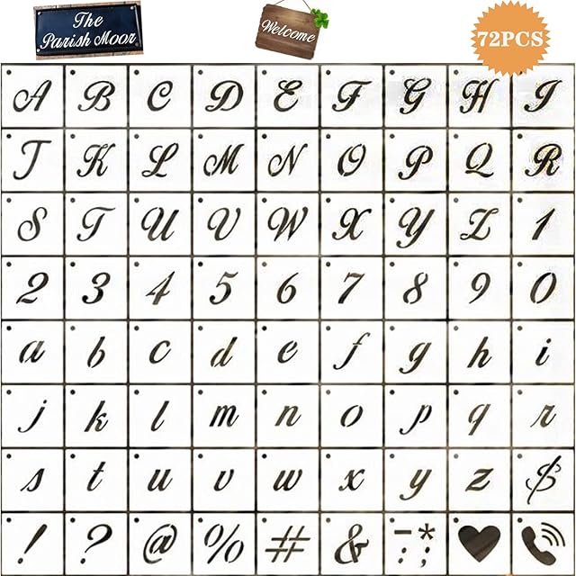 72PCS Letter and Number Templates, 2 Inch Alphabet Stencils for Painting on Wood Reusable Plastic Alphabet, Punctuation, SymbolNumbers for Home Decoration, Paiting DIY, Craft