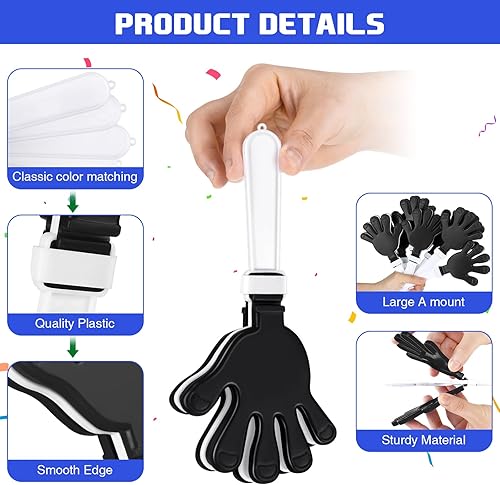 Miniatura 3 de 48 piezas de pinzas de mano a granel de 7.5 x 3.5 pulgadas, para hacer ruido, regalos de fiesta, aplaudiendo ruido, para cumpleaños, premios de