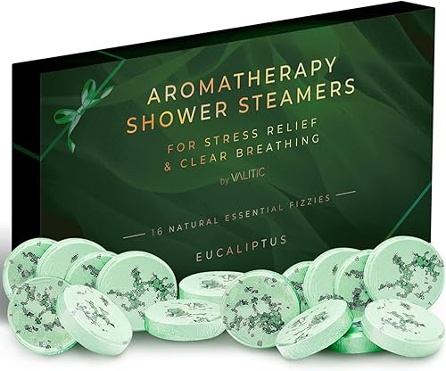 Valitic Vaporizadores de ducha de aromaterapia, 16 gaseosos esenciales naturales infundidos con aceite esencial de eucalipto natural, regalos para