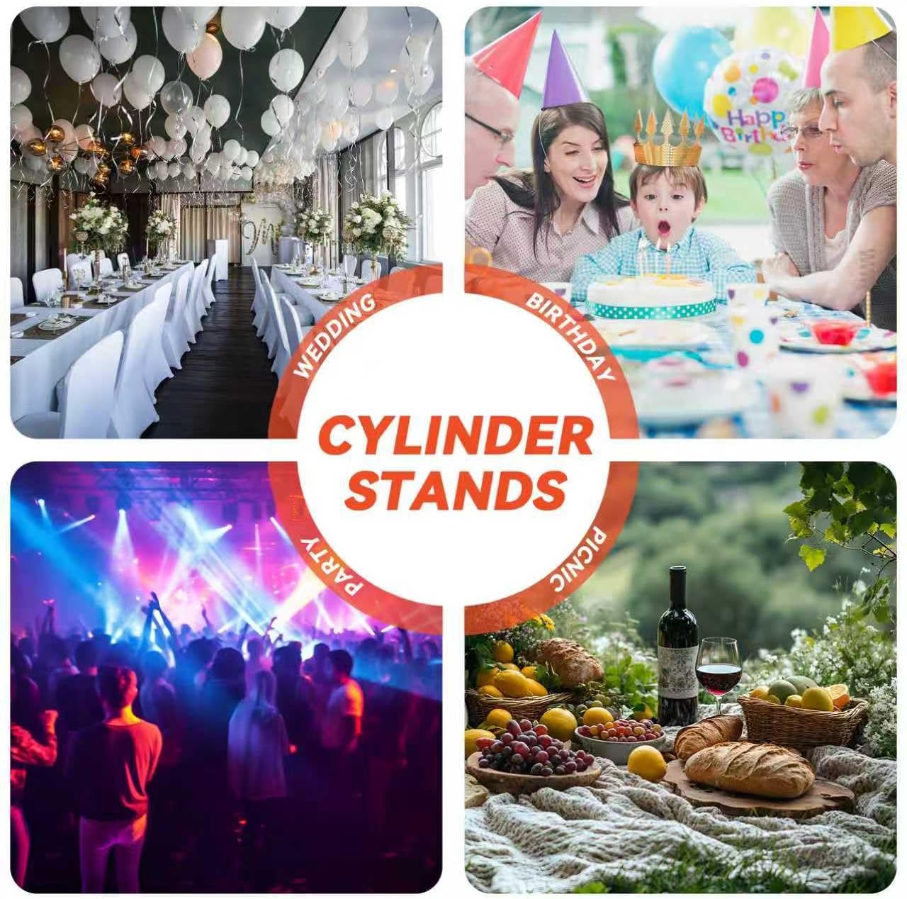 7 Pack Cylinder Stands for Party, 11.8"+15.7" Round Pedestal Stand, Foldable Cardboard Columns Cylinder Tables, Pedestal Display Plinth Pillars with Balloon&Pump for Wedding Birthday Party