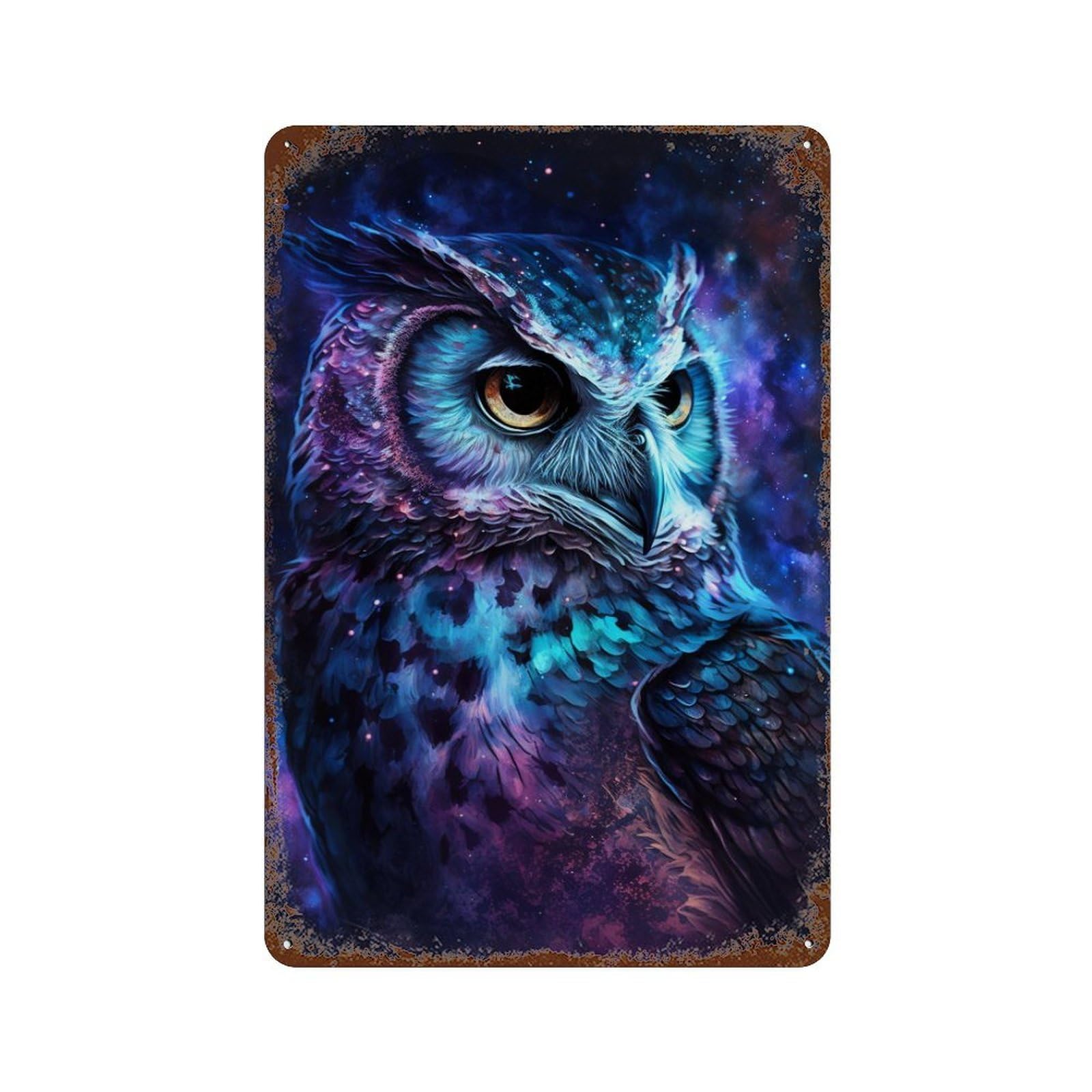Cosmic Owl Art Print-10 Distressed Metal Wall Sign 11.8"x7.9", Shabby Chic Decor for Garage, Pub Or Kitchen