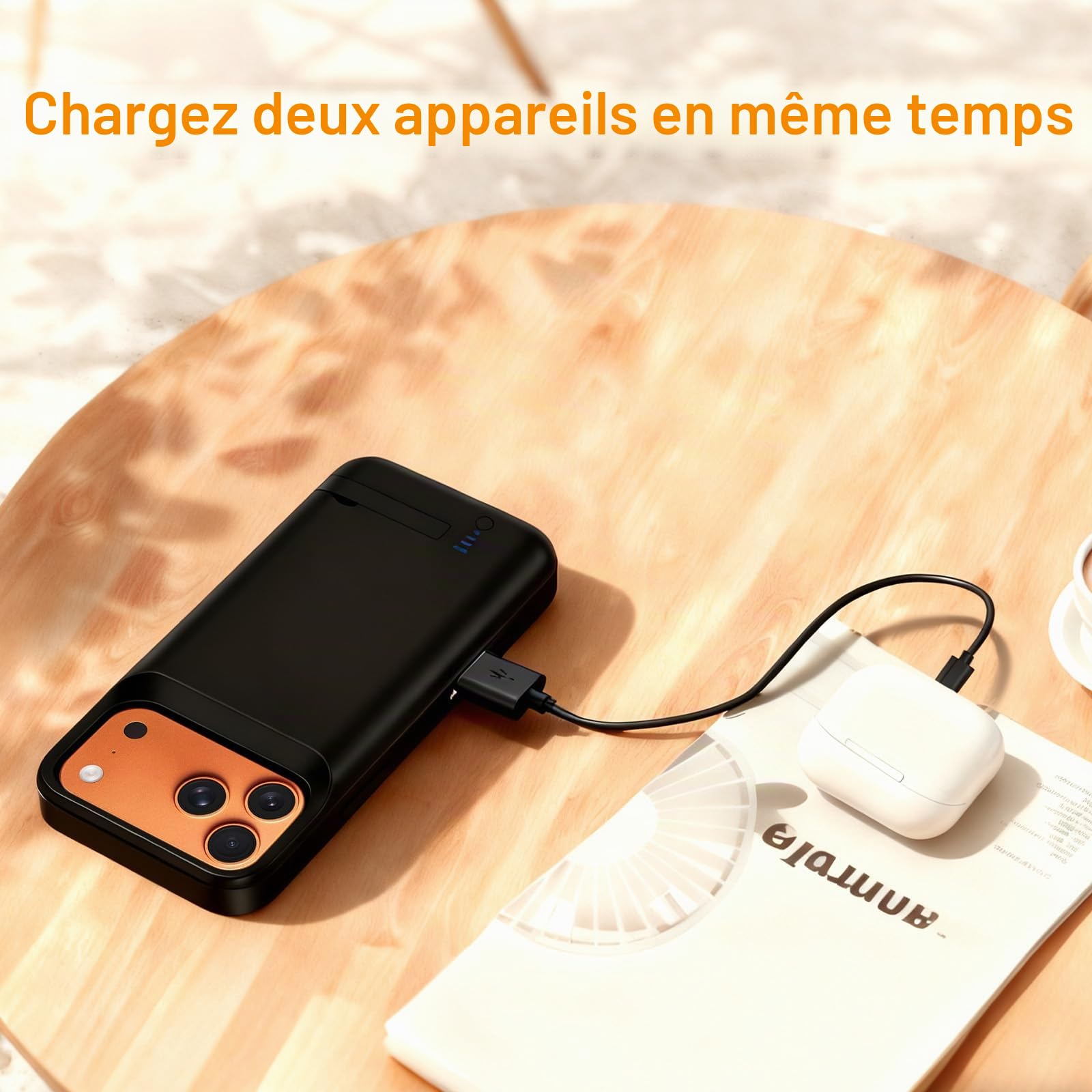 Coque Batterie pour iPhone 17 Pro (6.3"), Véritable 8500 mAh Coque de Charge étendue Fine Rechargeable avec Support, Protection Portable avec Batterie de Secours pour iPhone 17 Pro, Noir