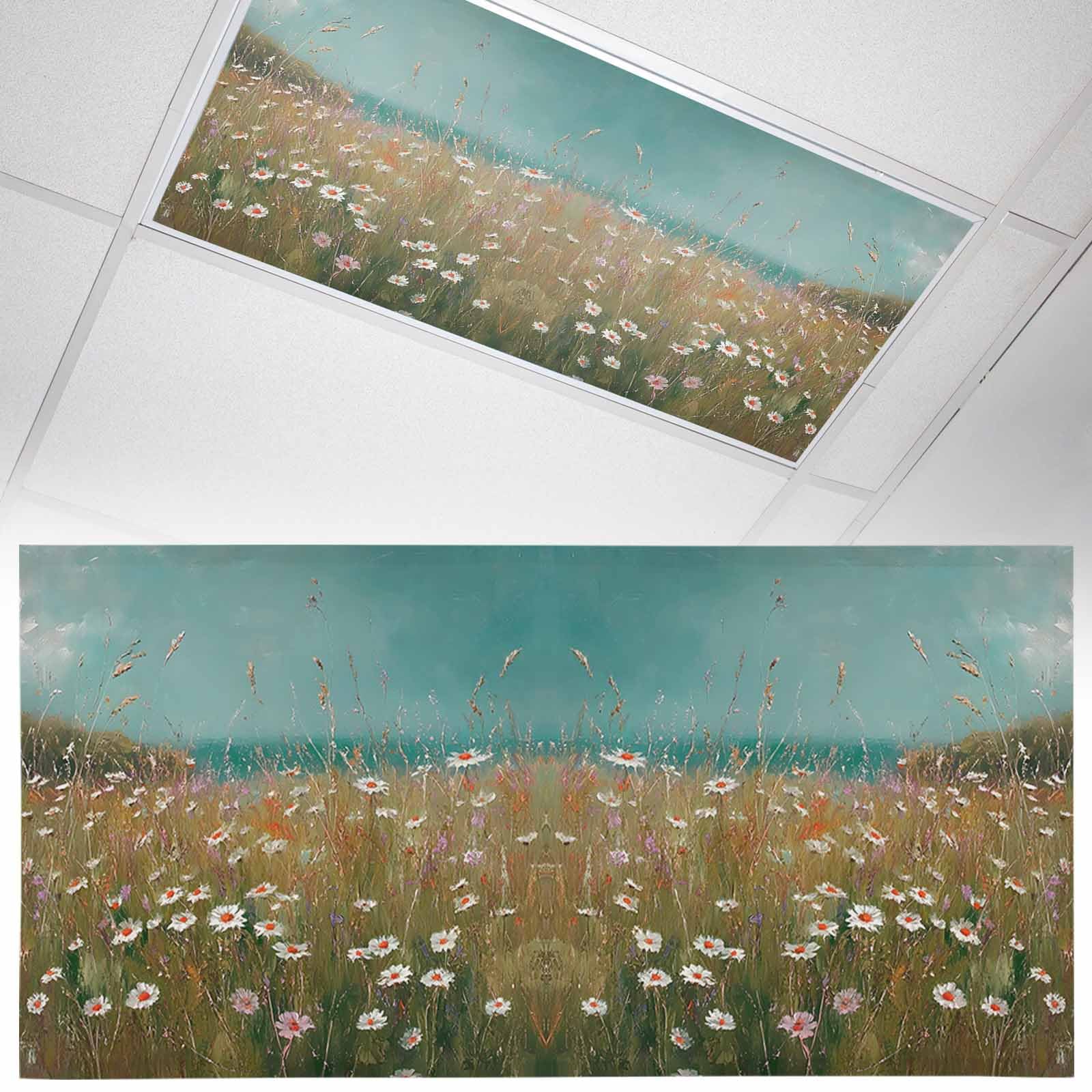 Wowouhiya 1 Pack Fluorescent Light Cover for Ceiling Lights, Spring Floral Magnetic Classroom Light Filters 4x2 Feet, Pastoral Botanical Oil Painting Vintage Decorative Ceiling Shade Panel for Office