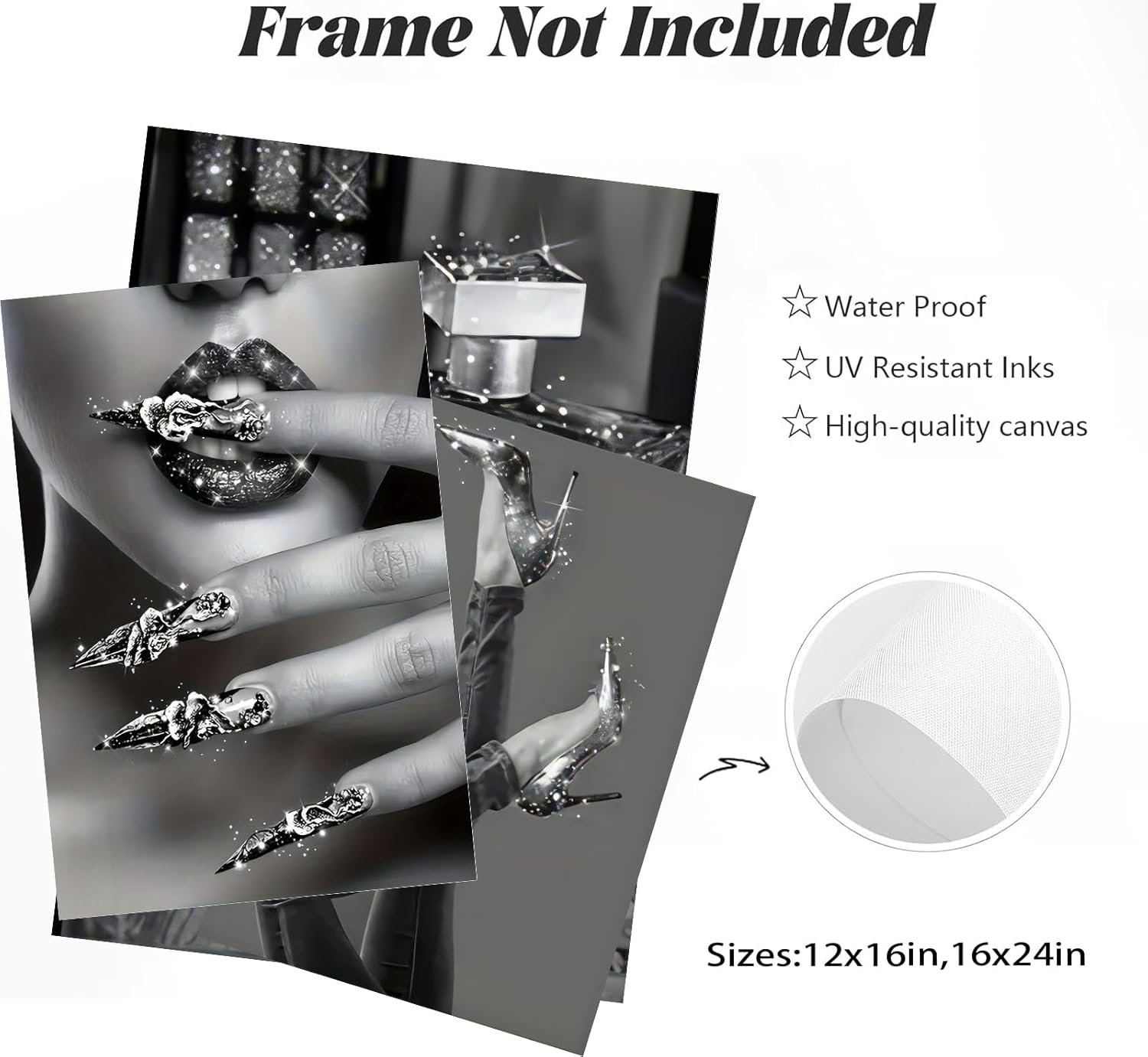 Modern Fashion Woman Wall Art Black and white stylish wall decor pictures High Heels Lipstick Perfume Painting Artwork Luxurious Shiny Prints for Bathroom Bedroom Office Decoration 16x24IN Poster