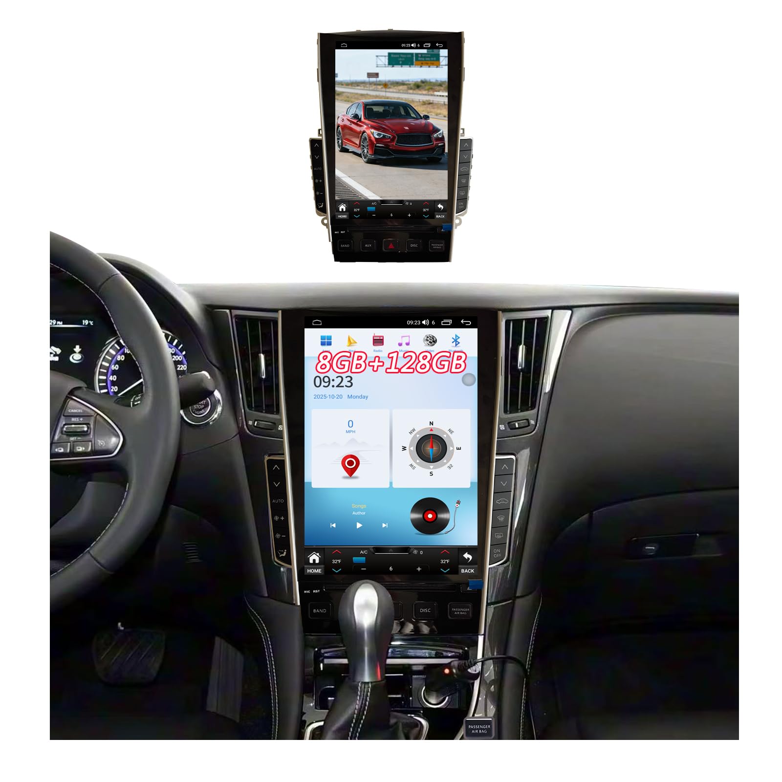 Android 15 8core 8+128G Car Stereo Radio Compatible with Infiniti Q50 2015 2016 2017 2018 2019 12.1" Touch Screen Wireless CarPlay & Android Auto DSP 4G LTE 5G WiFi BT GPS Navigation Bluetooth