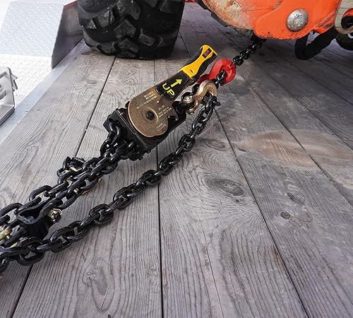 Miniatura 8 de Mytee Products Paquete de 2 cadenas de transporte G80 negras de 12 pulgada x 20 pies con ganchos de agarre de horquilla, límite de carga de trabajo