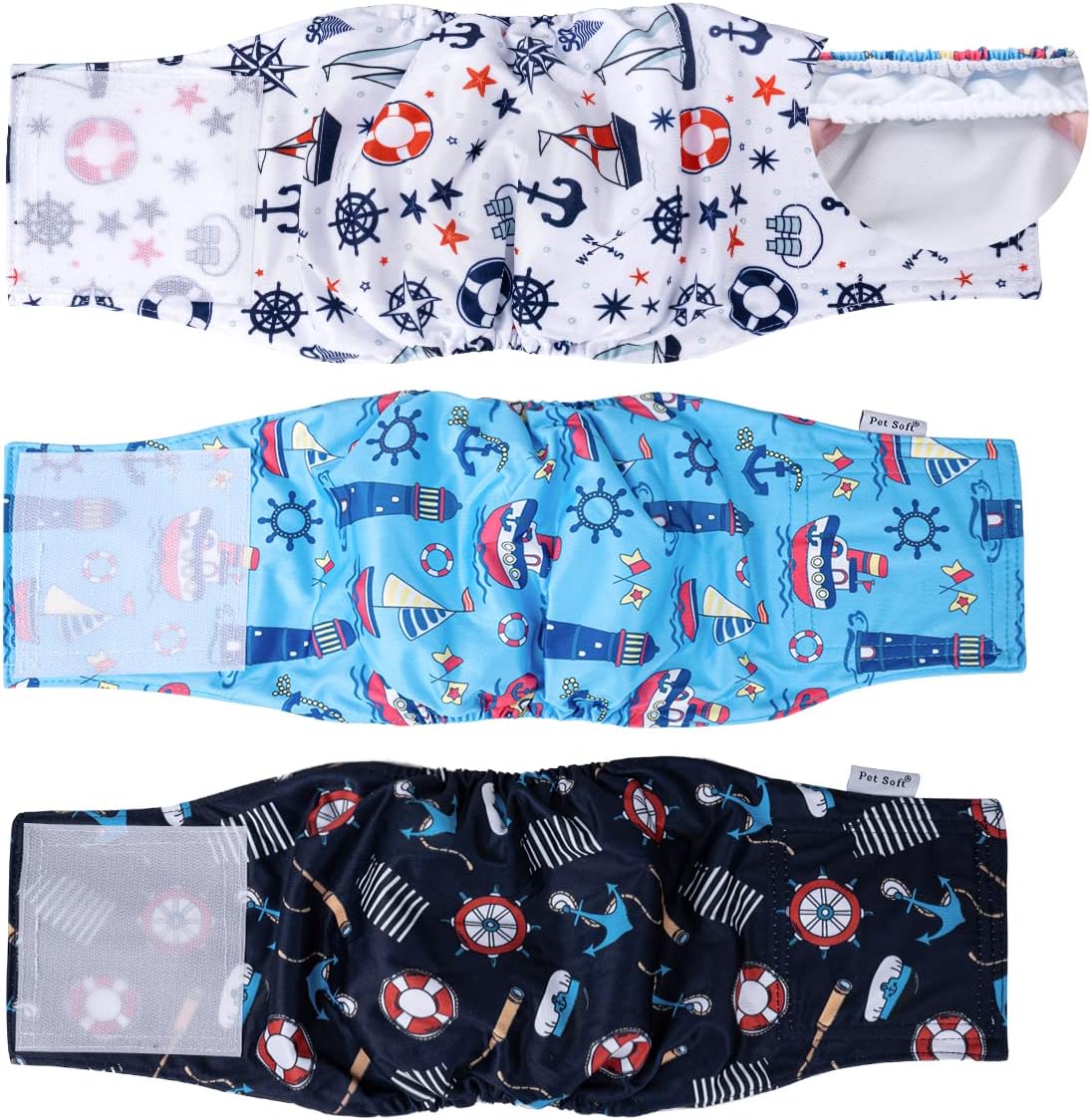 Dog Belly Bands - Washable Dog Diapers Belly Band for Male Dogs, Reusable Male Dogs Wraps 3pack for Doggy Puppy(Sailor, XS)