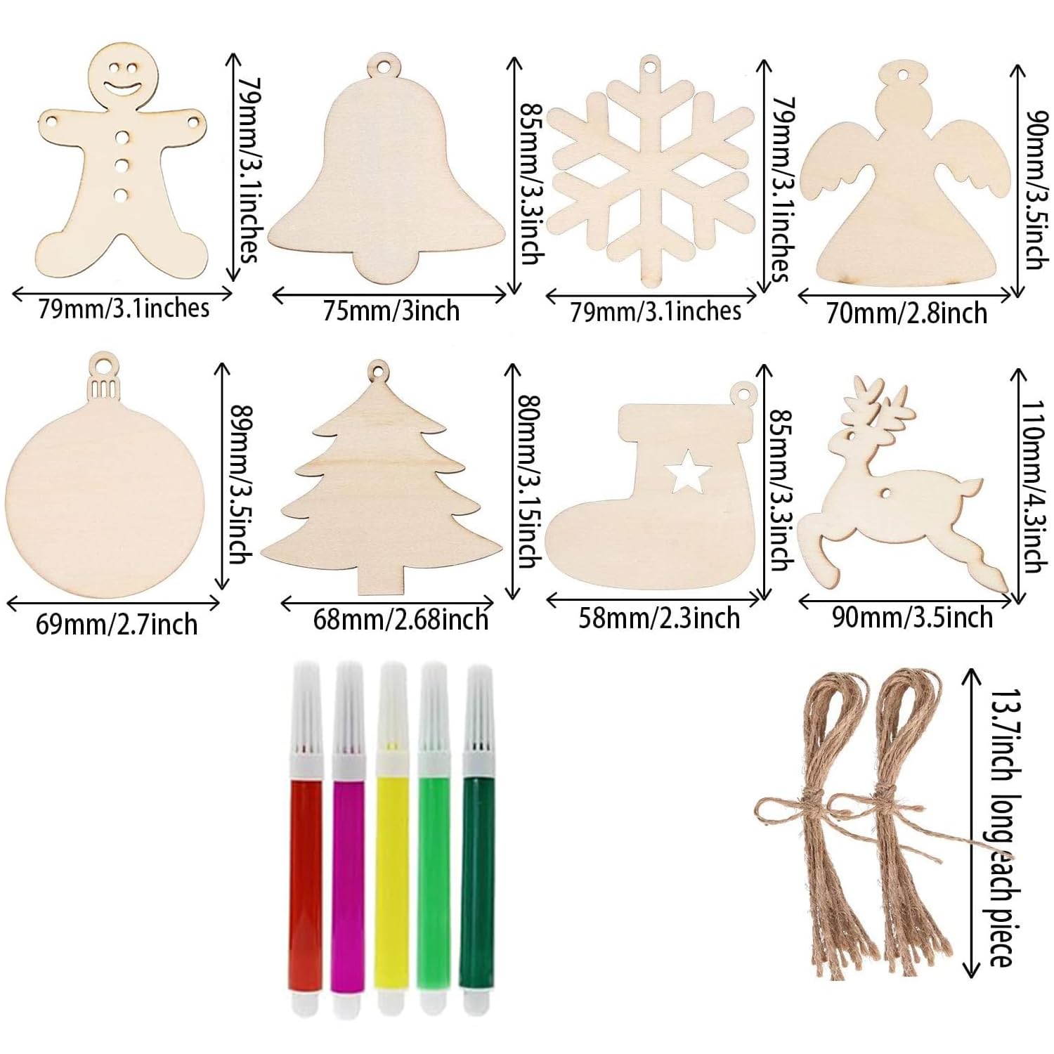 40 Pezzi Rotonda in Legno Natale Pendente Decorazioni Albero di Natale in Legno