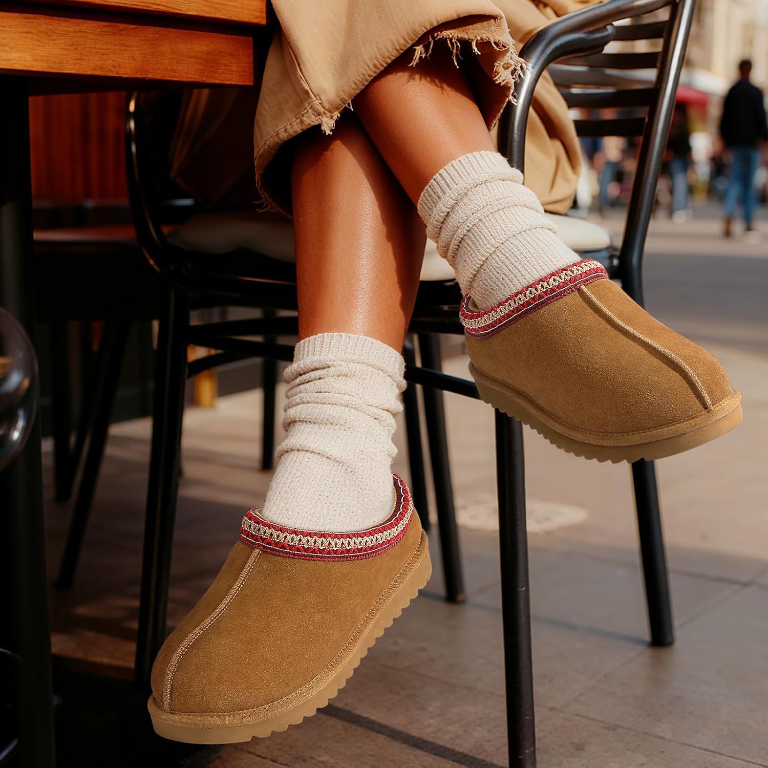 Evshine Women’s Genuine Suede Slippers, Fuzzy Warm House Shoes for Indoor Outdoor, Great Gift for Winter Comfort - Image 2