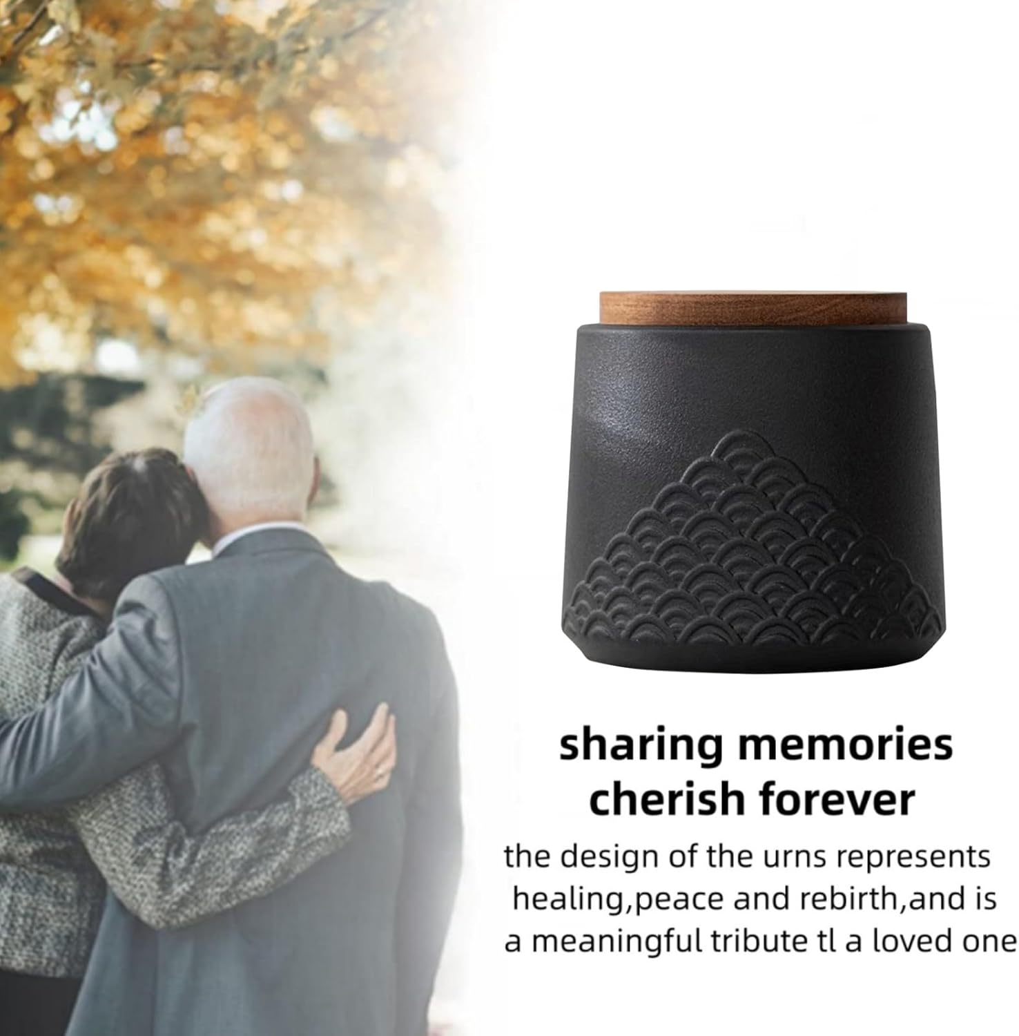 Black Small Urn Ashes Keepsake - 4.3 inches Ceramics Sharing Sea Wave Small Urn, Capacity 30 Cubic inches Memorial urn for Human, Pets - Qnty 1
