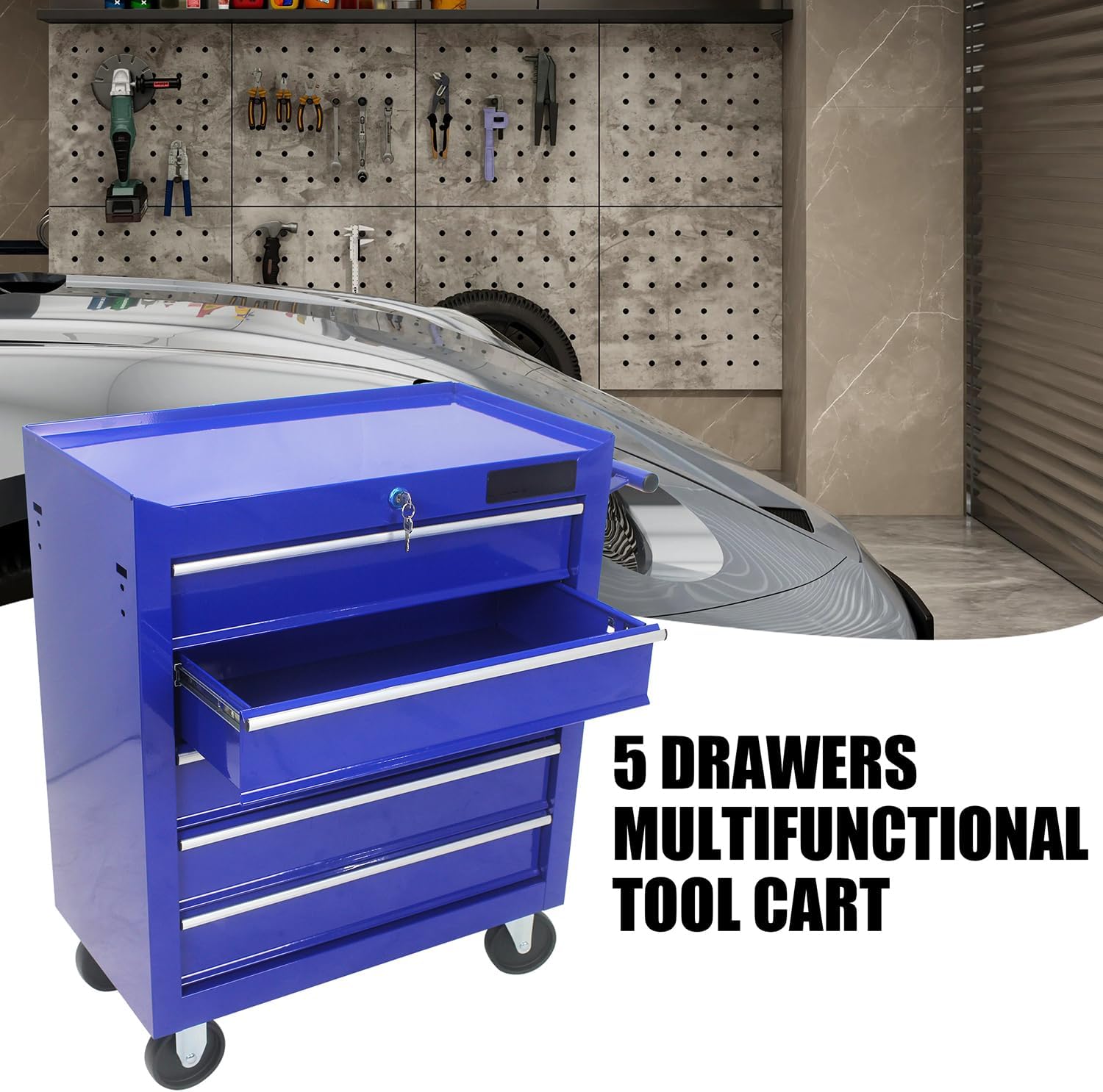 5 Drawer Tool Chest, Tool Storage Cabinet for Garage Storage with 4 Wheels and Locking System,Blue
