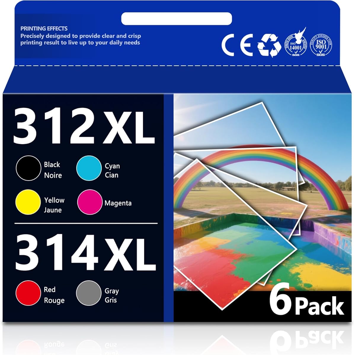 312XL 314XL High Yield Ink Cartridges combo pack Replacement for 312XL 314XL Ink Cartridge with Expression Photo XP-15000 XP-8500 XP-8600 Printer (6-Pack, Black, Cyan, Magenta, Yellow, Red, Gray)
