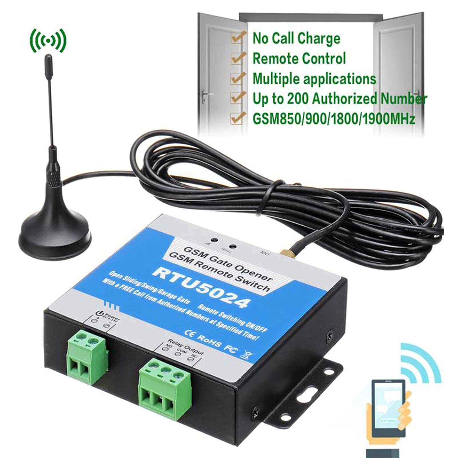 Abridor de puerta de Garaje, RTU5024 GSM Interruptor de la puerta Interruptor de relé de la puerta de control remoto inalámbrico Acceso a la puerta de la puerta de largo antena larga Llamada gratis 85