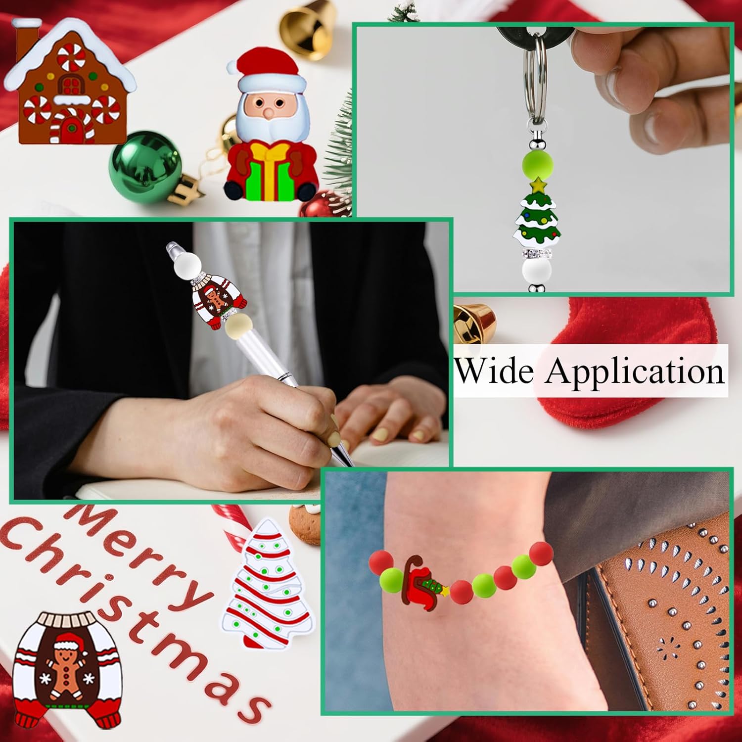 20pcs Christmas Focal Beads for Pens, 3D Xmas Silicone Focal Beads Santa Snowman Tree Wreath Gingerbread Man Festive Elements DIY Accessories for Keychain Jewelry Making Bracelet Necklace Craft - Image 4