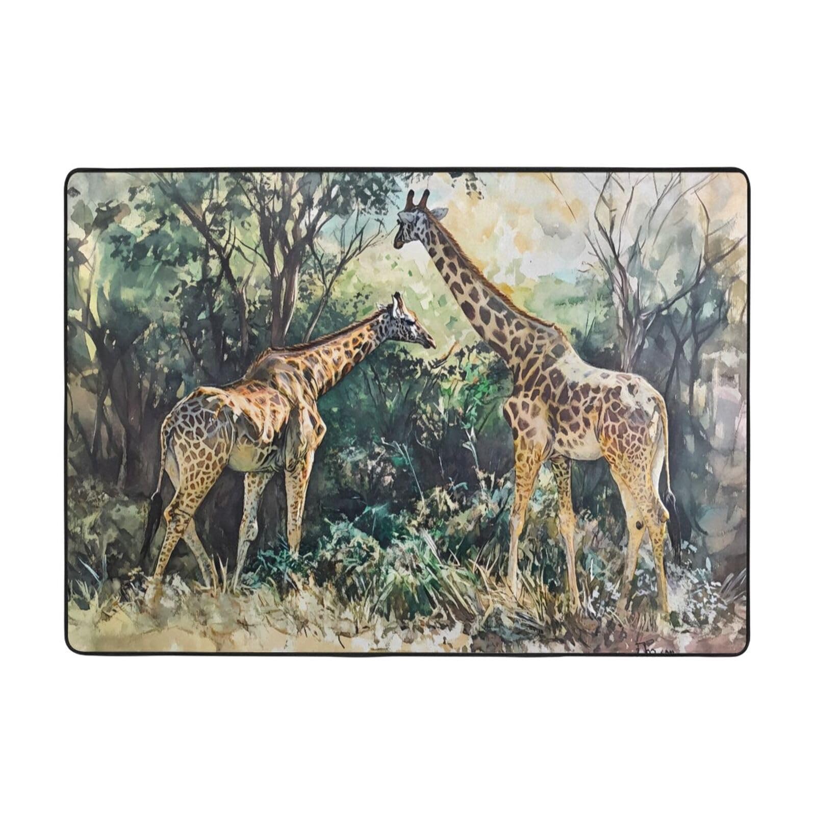 Tapis imprimé girafes antidérapant grand format doux pour table de chevet