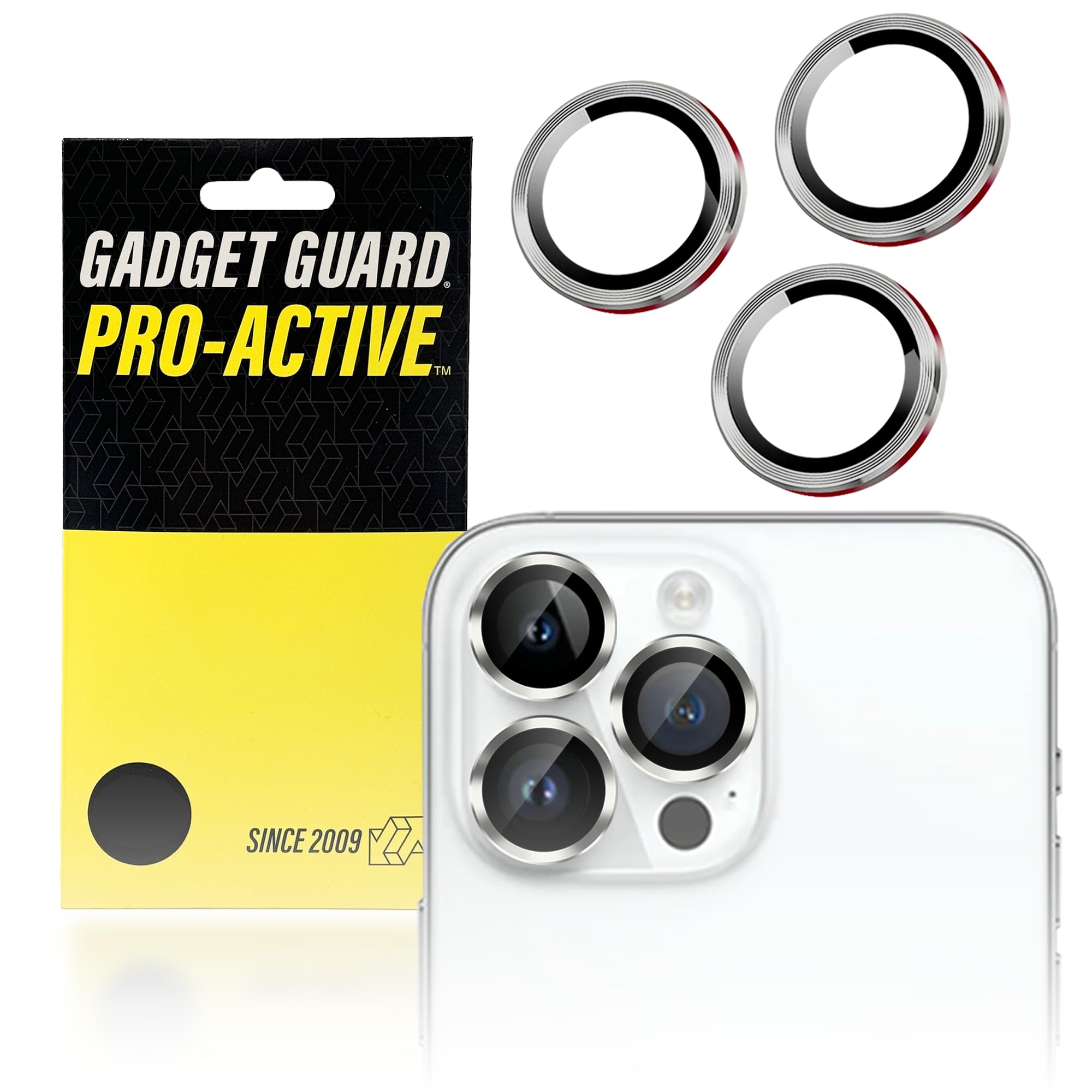 Gadget GuardCamera Lens Protector for iPhone 14 Pro / 14 Pro Max Camera Protector, Tempered Glass, 9H Hardness, Ultra HD, Anti-Scratch, Case Friendly, Pro-Active, Silver