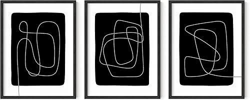Juego de 3 impresiones artísticas de línea negra de 12 x 16 pulgadas