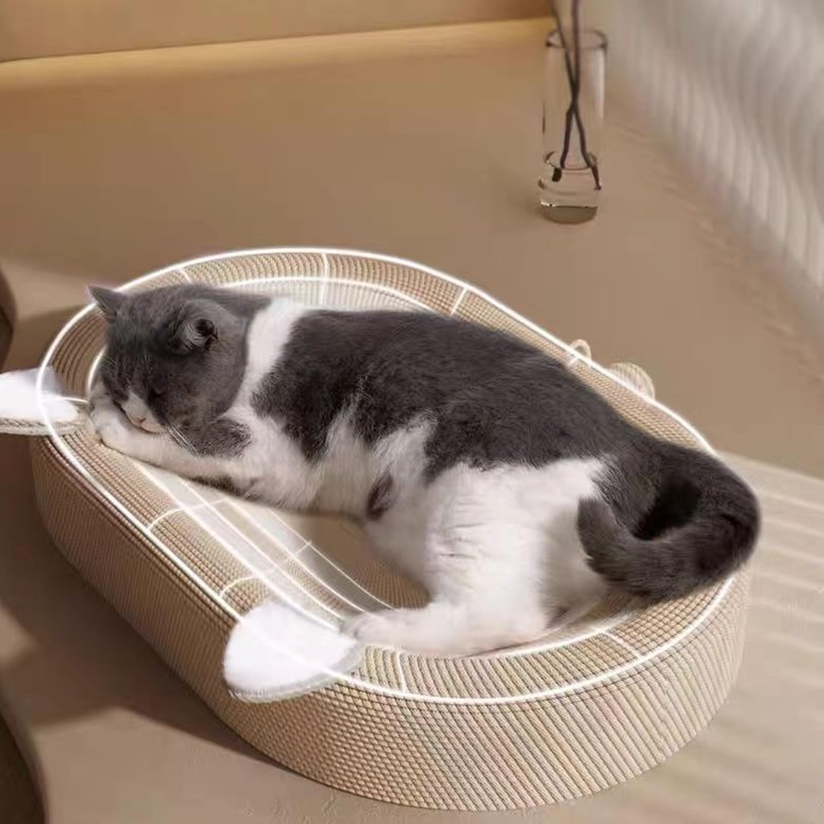 لوح خدش للقطط من دوركو 3 في 1 من السيزال، وسادة خدش للقطط في الاماكن المغلقة، لوح خدش بيضاوي للقطط والاثاث، قاعدة مضادة للانزلاق متحركة